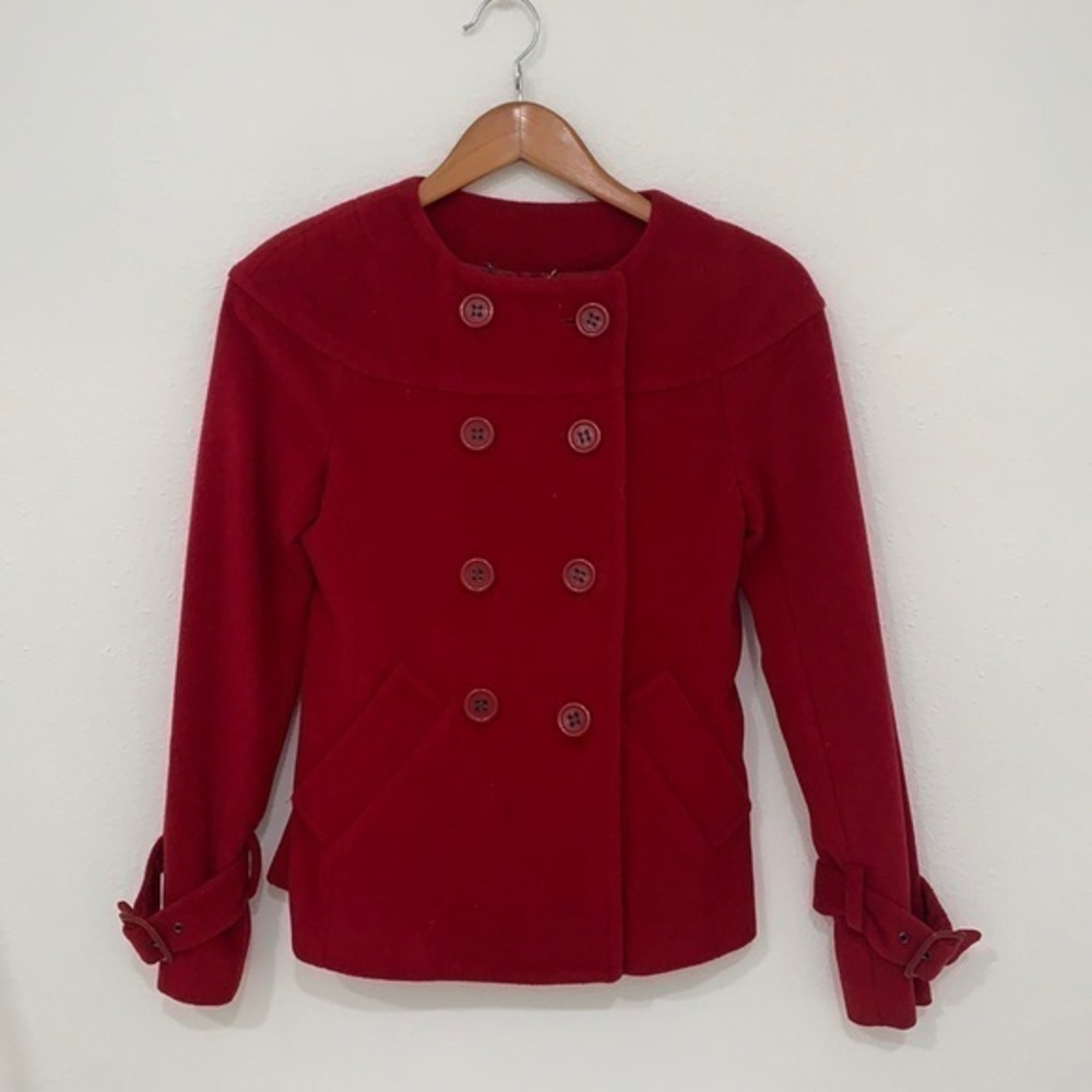 BCBGMaxazria Red Wool Double Breasted Peacoat Size XS/0
